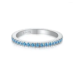 Cluster Rings S925 Sterling Silver Ring Women's Full Sky Star Colorful Zircon Single Row Diamond Overlapping Simple Jewelry