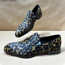 Casual Shoes Sexy Leopard Print Men's Velvet Loafer Low Heel With Rivet Male Slip On Round Toe Party Wedding Spring Single