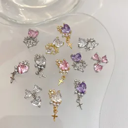 10pcs barroco retrô acessórios de unhas com diamante zircão espumante Hollo Hollo Butterfly Colorful Love Charm 240509