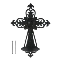 THIESS CANDLESTICK European Style Cast Iron Hollow Cross Wall Candele sospeso Candele Candlestick Retro Metal Stand Sconce Decorce