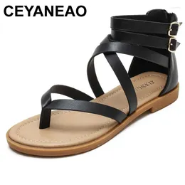 Sandals CEYANEAO Fashion Casual Flat Rome Women Shoes Woman Summer 2024 Gladiator Bohemia Ladies Sandles Sandalias Back Zipper