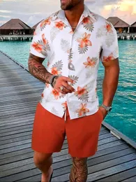 2024 Herren -Shirt Shorts Sets Two Print Piece 3D Printed Men Coth -Anzüge Kurzarm Casual Beach Streetwear Urlaub Hawaiian 240430
