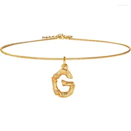 Colares pendentes pequenas letra inicial de bambu g de colar 18k gargantilha de ouro para mulheres de 14 a 16 polegadas ajustáveis