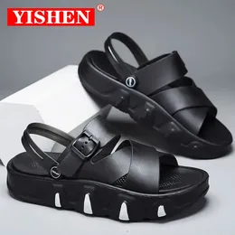 Yishen Men Sandals أحذية غير رسمية الاتجاه الأنيق المصارع المصارع المفتوح منصة أصابع القدم في الهواء الطلق شاطئ الصنادل أحذية مكتنزة أسود 240506