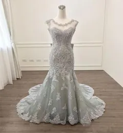 Abiti da sera a sirena a filo abiti formali 2021 Sheer Bateau Lace Applique in pizzo lungo abito da ballo a buon mercato tappeti rossi Real Pos3414792