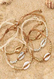 1pc 패션 쉘 비드 브레이슬릿 Boho Vintage Cowrie Gold Color Seashell 수제 조절 가능한 팔찌 해변 보석을위한 4712523
