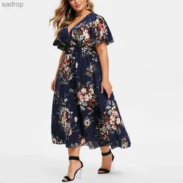 Basic Casual Kleider 2023 Plus Size 3xl 4xl 5xl Damenkleid Blume Chiffon Blumenkleid Loose Bohemian Strand Sommerkleid Gypsy Ropa vesidos xw