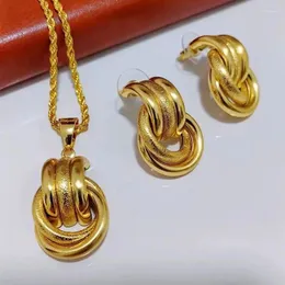 Halsbandörhängen Set Esale Dubai Gold Color for Women Pendant African Bridal Wedding Jewelry Accessories DZ002