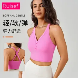 Kvinnors tankar 2024Summer Vcollar Sports Vest ett stycke Sexig crossover back-beautifying Yoga Bra fitness sportkläder