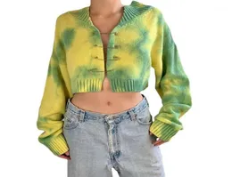 Women039s Knits Tees 2021 Women Long Sleeve Vneck Tiedye Sweater Coat Safety Pin Stift Kardigan Crop Top15354386