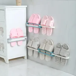 3 in 1 zusammenfalting Hausschuhenhalter Schuhe Schuhbügel Selbstkleber Aufbewahrung Handtuchregal Bad Slipper Rack Wandmontage Schuhorganisator