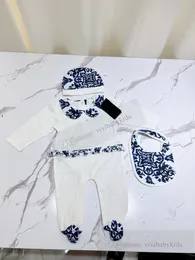 INS Infant cotton rompers sets designer Newborn baby girls floral letter printed long sleeve jumpsuits hat bibs 3pcs Luxury babies 1st climb clothes S1360