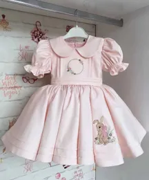 Sukienki dziewczynki 0-12Y Baby Girls Summer Pink Rabbit Hafdery Trkiye Retro Princess Lolita Sukienka Birthday Holiisure Eid Al Fitrl2405