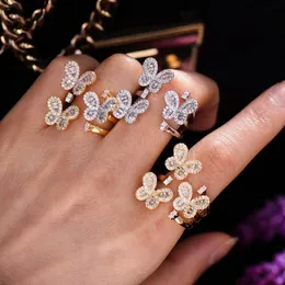 Ringos de cluster Godki moda 3 Butterflies Redicável para mulheres Cubic Zircon Finger Pedras Charme Ring Ring Bohemian Beach Jewelry Gift 267J