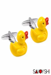 Savoyshi Yellow Rubber Duck Design Cufflinks for Men Shirts Cuff Bottons Fancy GiftsパーソナライズされたカフリンクブランドJewelry2481316