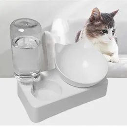 Cat Food Bowl Pet Preder Автоматическая кормушка контейнер для домашних животных с водоподштательными контейнером с водой для подставки для блюд чаши для кошки 240508