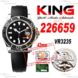 YM 226659 VR3235 Automatisk herrar Titta på King 42mm 904L Steel 3D Ceramic Bezel Black Dial OysterFlex Rubber Strap Super Edition Samma Serial Card Reloj Hombre Puretime