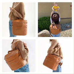 حقيبة أزياء Mommy Bag Pu Leather Diaper Backpack مع تغيير وسادة طفل منظم Baby Daddy Daddy حقيبة ظهر 240508