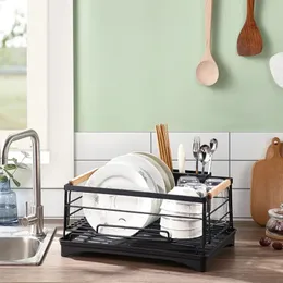 Dish Torkhack Holder Basket Plated Iron Home Washing diskbänk maträtter Drainer Torkrack Organiser Black