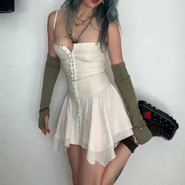 Temel gündelik elbiseler iki parçalı elbise eGirl harajuku grunge mini elbise y2k estetik peri seksi alçak kesilmiş ön kanca düzensiz etek arka ücretsiz sıkı göğüs sokak pıhtı