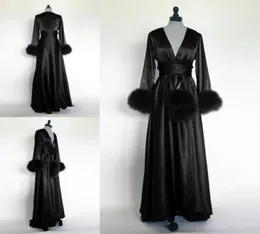 2021 Winter Black Night Robe Bathrobe Faux Fur Wedding Bride Bridesmaid Robes Dressing Gown For Women Pajamas Sleepwear Pyjamas6095176115