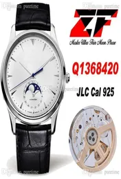 ZF Master Ultra Thin Thin Moon Phase Q1368420 JLC A925 Автоматические мужские часы 39 мм стальной корпус белый циферблат черная кожа Правильная лунная фаза3882173