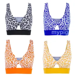 New European and American sports underwear shock-absorbing running integrated yoga vest fixed cup leopard print fitness bra for women