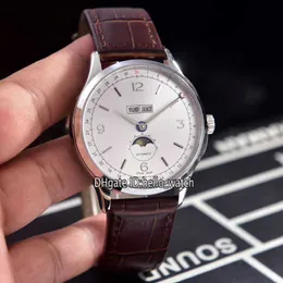 Uhren Männer Luxusmarke Billig Patrimony Big Date U0112538 Weißes Zifferblatt Automatische Mond Phase 0112538 Herren Watch Steel Hülle Braune Leder 2291