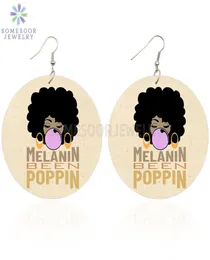 Somesoor Melanin varit Poppin African Wood Drop Earrings Bubble Gum Girl Afro Natural Hair Design Dangle Jewelry for Women Gift9368618