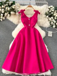 Sukienki swobodne luksusowy styl sądowy dla kobiet seksowna bez rękawów w dekolcie szczupła talia wykwintna sukienka elegancka elegancka a-line vestidos