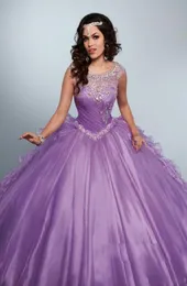 2022 vestido de bola de quinceanera vintage vestido de bola lilás jóia calça mangas de tampa de cristal de miçanga sweet 16 plus size party p8629315