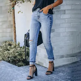 Jeans da donna blu blu strappato da donna alta tratto slim vintage hole streetwear jeans rousers lady nero casual pantaloni
