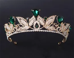 Vintage Green Red Bridal Tiara Fashion Golden Diadem for Women Wedding Vester Hair Jewelry Crown Acessórios 2202189057688