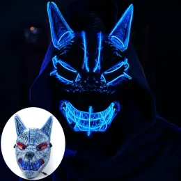 Masken Wolf Mask Cosplay Halloween Ghostface Masken Full Face LED Fun Scream Ghost Oni Dämon Slayer Horror Masking für Partys Männer