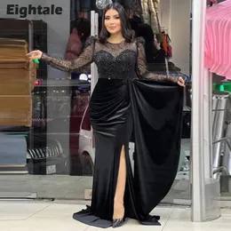 فساتين الحفلات الثامنة الفاخرة الفاخرة السهرة الفستان السعودي العربي طويل الأكمام الطويلة المخملية الترتر