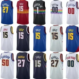 15 camisa de basquete Jokic 27 Nikola Jamal Murray costurou Denvers Nugget Dikembe Mutombo Michael Porter Jr.