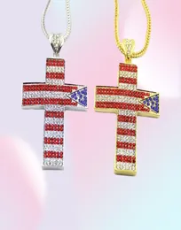 hip hop the Stars and Stripes cross diamonds pendant necklaces for men Religious luxury necklace Stainless steel Cuban chain 7361898