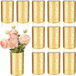 Vasos 12 peças vaso de vidro de bling para mesa de casamento de flores Centrálias Sparkled Gold Flowers Votivo Candelas 240429