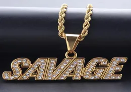 Замороженный полный CZ Stone Mens 14k Gold Chains с Savage Iced Out Подвесной ожерелье Hip Hop Jewerly4127352