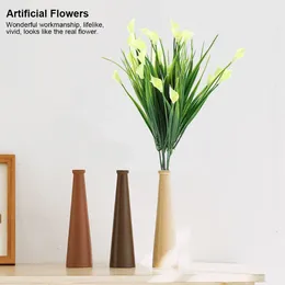 Dekorativa blommor konstgjorda plastiska calla lily falska bladverk bukett hemfest dekor