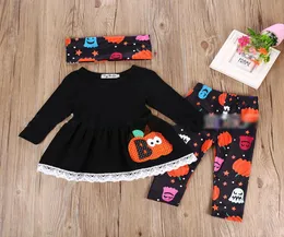 Хэллоуин детские тыквы наряды Детские девочки тыквенные юбки Топпанты с повязкой 3pcsset 2018 модный бутик детская одежда 7834978