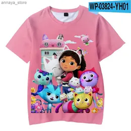 T-shirts Cartoon T-shirt Gabby Dollhouse 3D Printed Street Clothing for Boys and Girls Cute mode överdimensionerad t-shirt för barn T-shirt Topl2405