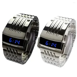 Watch Bands Fashion Blue LED Display Wide Stainless Steel Band Men Digital Wrist Gift
