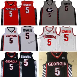 Dikişli NCAA Georgia Bulldogs Anthony 5 Edwards Basketbol Forma Koleji #5 Kırmızı Beyaz Gri Dikişli Jersey Gömlek Özel Erkekler Gençlik Kadınlar S-6XL