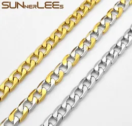 Fashion Smycken Rostfritt stål Neckla 7mm Smooth Curb Cuban Link Chain for Mens Womens Gift SC27 N1889631