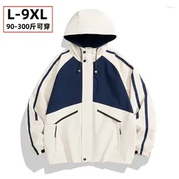 Men's Jackets L-9XL Spring And Autumn Large Size Jacket Outdoor Women's Waterproof Windproof Coat Outgoing Top Hooded Spliced