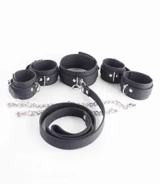 NXY Sex Adult Toy Sodandy Bondage Suit Wrist Cuffs Ankle and Slave Collar Handcuffs Shackles Leather Fetish with Metal Chain Toys19293545