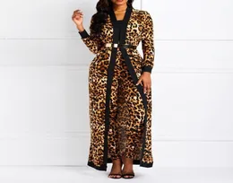 Clocolor Women Suit Set Sexy Leopard Print Ladies Spring Autumn Long Sleeve Coat Pantsuits Casual Fashion Trouser Outfits Y20011172387