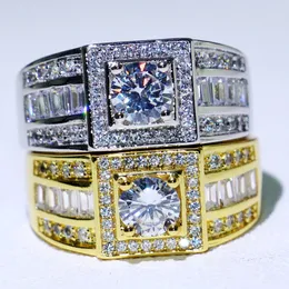 Ny ankomst Original Desgin Hot Sale Luxury Jewelry 10kt Whitegold Fyllt rund klippt White Topaz Cz Diamond Gemstones Men Ring Present Box 207q