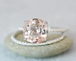 결혼 반지 여성 합금 세트 기념일 제안 명확한 거대한 Morganite 2 PCS 크기 610 생일 파티 약혼 선물 Ring5507155